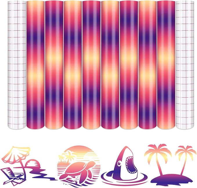Tintnut Gradient Permanent Vinyl 8 Pcs12x10in Purple Orange Adhesive Vinyl |