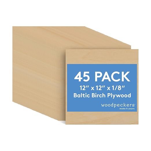 3 mm Baltic Birch Plywood 1/8 x 12 x 12 Inch, Box of 45 B/BB Grade Craft Wood