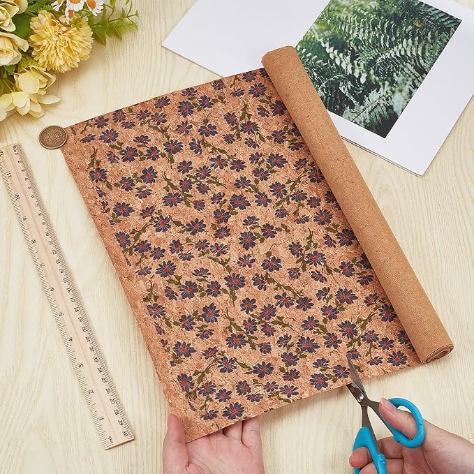 1.51 Yards 12.99 Inch Camel Synthetic Cork Leather Fabrics by the Yard Flowers