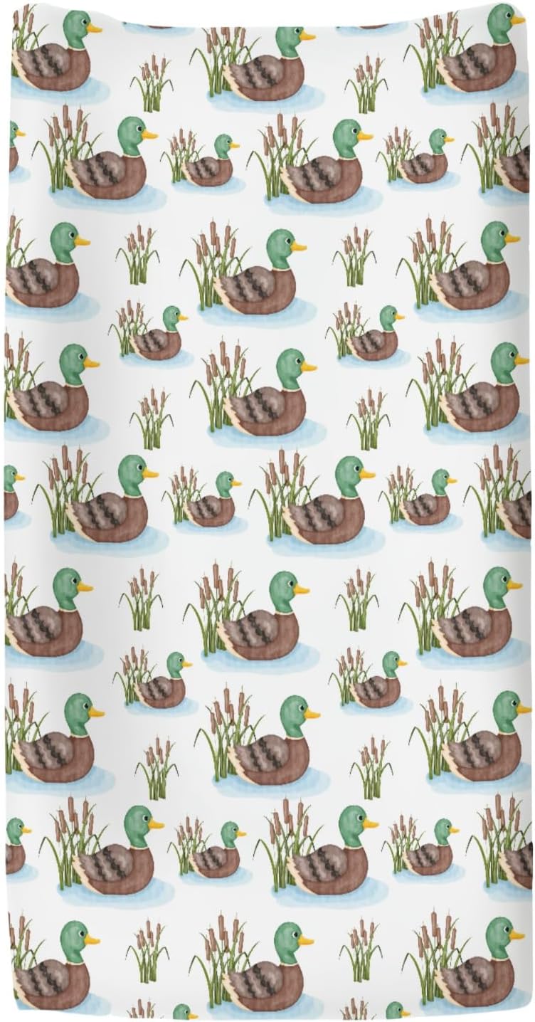 Cute Mallard Ducks Pond Changing Pad Covers for Baby Girl Boy Hunting Duck Season Fitted Change Table Cover Mats Wild Duck Reef Lake Soft Diaper Changing Table Sheets 32''×16''