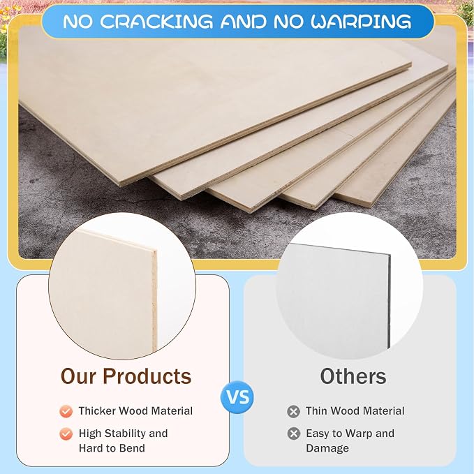 AWIZOM 4 Pack Basswood Sheets for Crafts 12x12x1/2 Inch-12mm Thick Unfinished