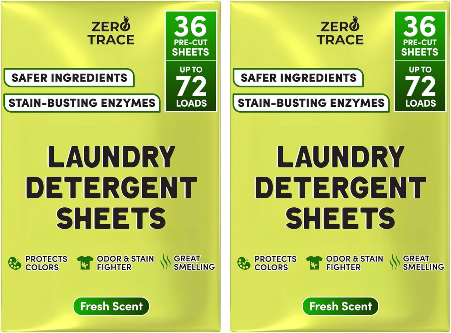 Zero Trace All Natural Laundry Detergent Sheets - Powerful Eco-Friendly Travel Detergent Sheets with Fresh Scent (144 Loads)