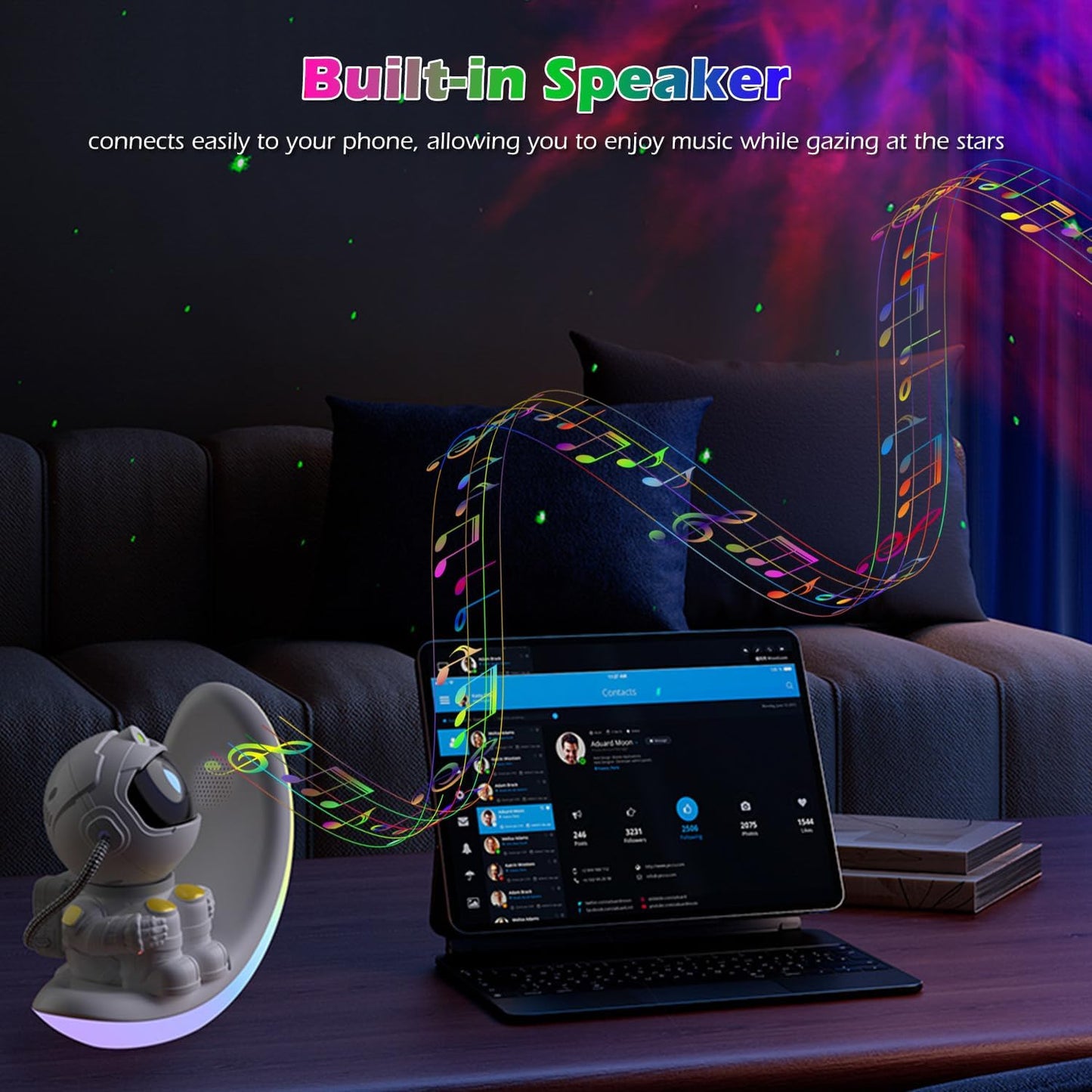 Galaxy Projector - Astronaut Galaxy Projector with Built In Speaker, Remote Star Projector for Bedroom & Ceiling, Night Light for Kids, Adults, Party/Room Decor, Christmas/Birthday Gift