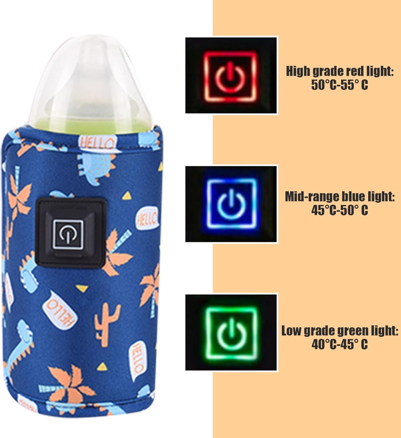 Baby Milk Warmer, USB Portable Bottle Warmer 3 Temp Adjustable Travel Bottle Warmer Sleeve Maintain Perfect Heating Thermal Insulation Baby Bottle Warmer