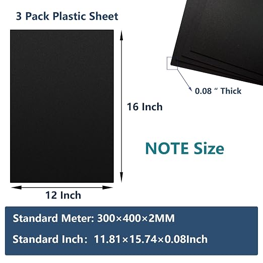 3 Pack Black Plastic Sheet 12x16x0.08 in Flexible High Tensile Plastic Sheets