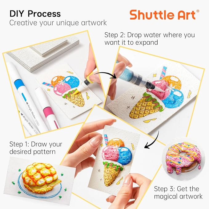 Shuttle Art 44 Pcs Magic Foam Texture Painting Kit, Including 28 Pcs Foam