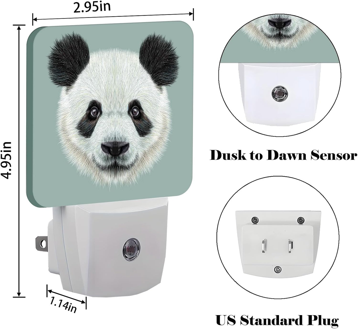 Panda Cute Face Night Light,Plug Into Wall Decor for Stairway,Hallway,Kitchen,Dusk to Dawn Sensor Nightlights for Boys/Girls/Women/Men Room Gifts