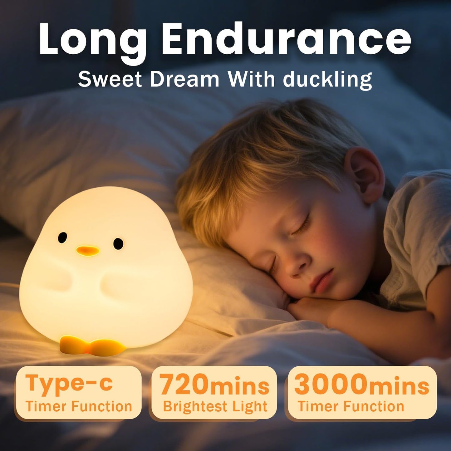 Cute DuDu Duck Night Light, Silicone Duck Lamp Light, Squishy Led Lamp, Rechargeable Dimmable Animal Nightlight with 30 Minutes Timer & Touch Control for Bedroom Living Room Gift Decor