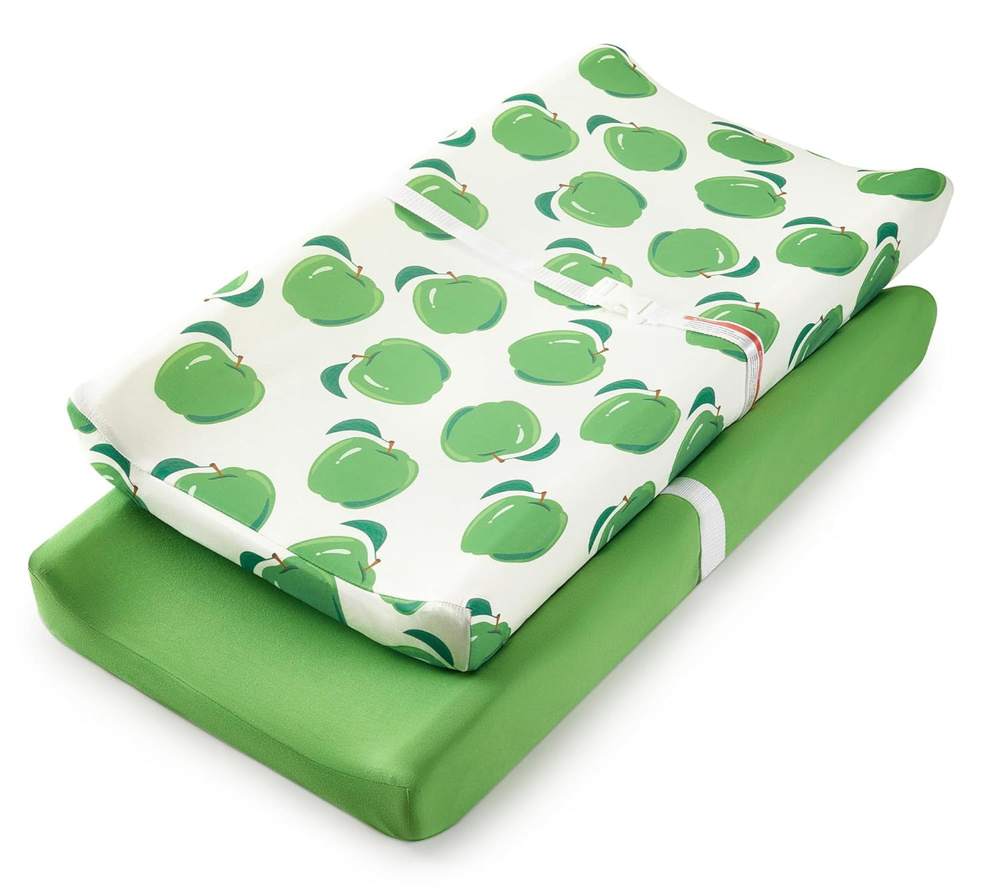 TILLYOU Baby Changing Pad Cover, Changing Table Cover for Girls Boys, Ultra Soft Breathable, 2 Pack Green Apple & Fruit Green