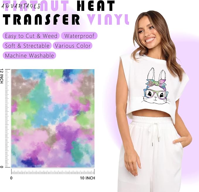 Tintnut Purple Tie Dye Heat Transfer Vinyl, PU HTV Sheets, easy cut & weed