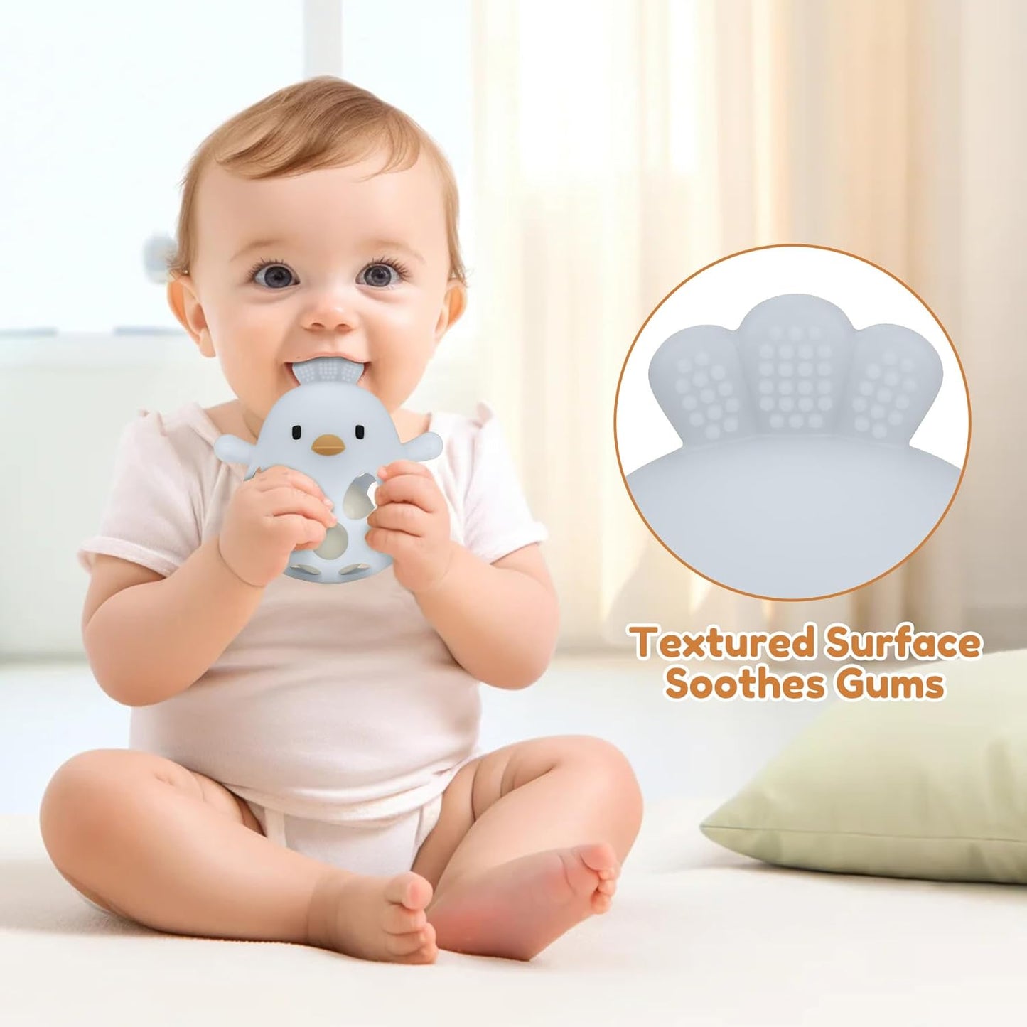 MCGMITT Baby Teething Toys for 3-6 Months, Easy Grasp Silicone Baby Rattles 0-6-12 Months, BPA-Free Food Grade Montessori Sensory Toys, Soft Newborn Infant Teether for Teething Relief