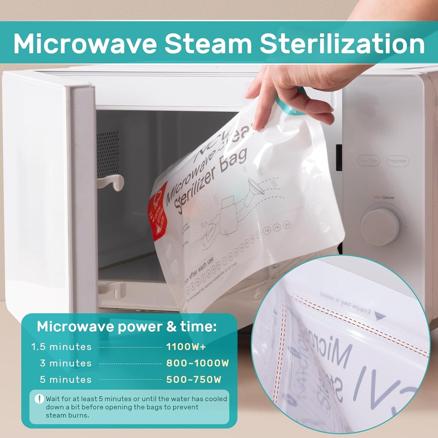 NCVI Microwave Steam Sterilizer Bag for Baby Bottles 8 Count(160 Uses), Large Reusable Travel Sterilization Pouches, Disinfection Container for Baby Teether, Pacifiers and Breast Pump Accessories