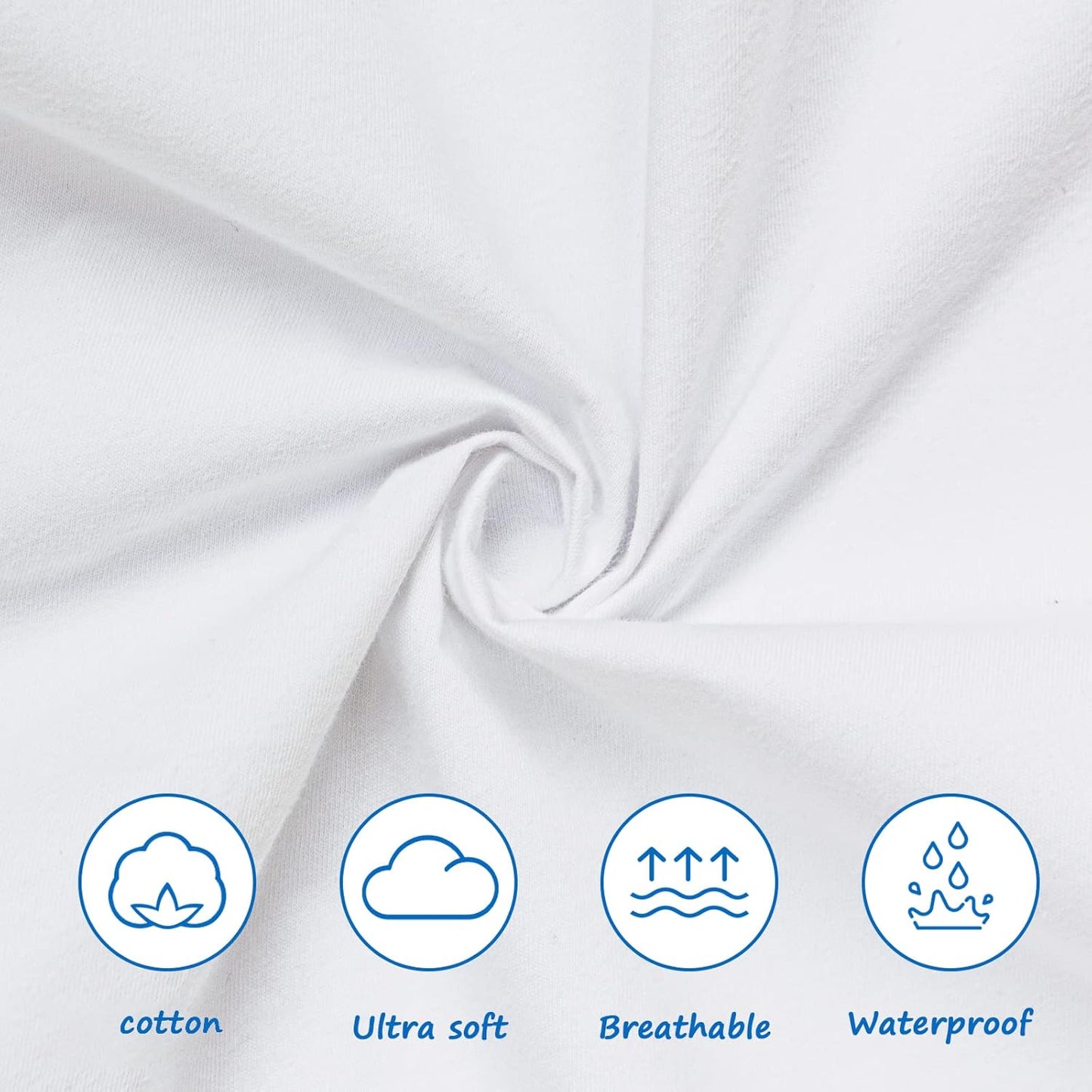 Pack and Play Sheets Waterproof, 2 Pack Cotton Mini Crib Sheets 38"x 25", Compatible with Graco Pack n Play, Dream on Me, Delta Portable Crib and Arms Reach Ideal Cosleeper, Baby Girl Boy, White