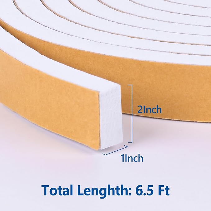 Kikerike Self Adhesive Foam Tape Weatherstrip 2In x 1In x 6.5Ft High Density