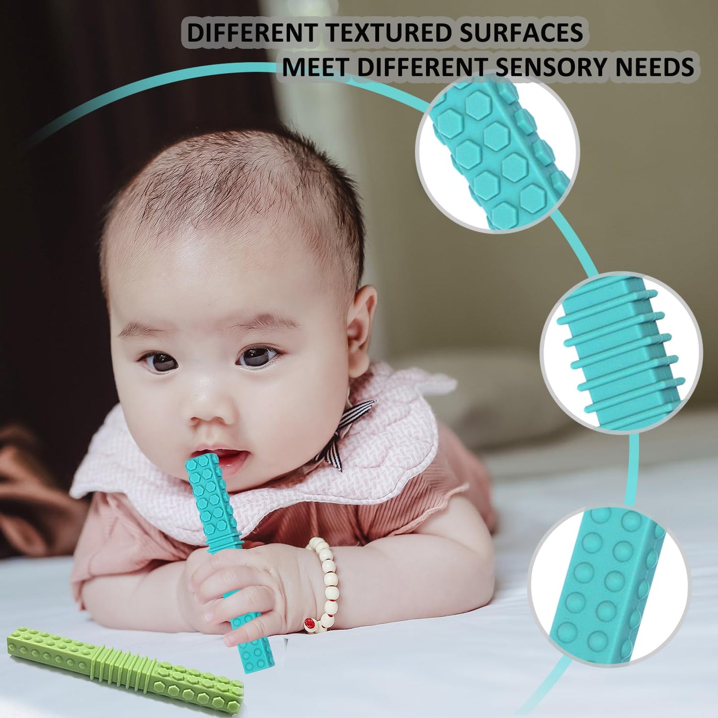 Sensory Chew Toys for Kids, 4 Pack Teething Sticks Oral Motor Tool for Baby 3-6 6-12 Months, Silicone Mouth Fidgets Stim Toy for Boys Girls with Autism, ADHD, Autism, Biting Needs