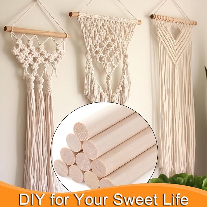 Yaliuliu 6PCS Dowel Rods Wood Sticks, 1x12 Inch Unfinished Round Wooden
