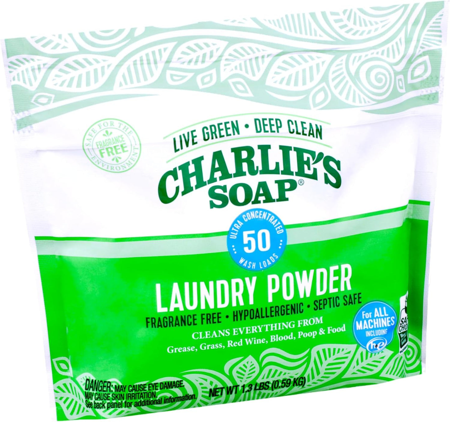 Charlie’s Soap Laundry Powder (50 Loads, 1 Pack) Hypoallergenic Deep Cleaning Washing Powder Detergent – Eco-Friendly, Safe, and Effective