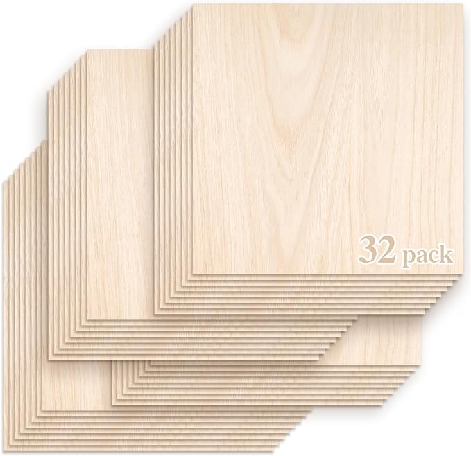 Balsa Wood Sheet, 32 Pack Plywood Board, Basswood Sheets 12X12X1/12 Inch