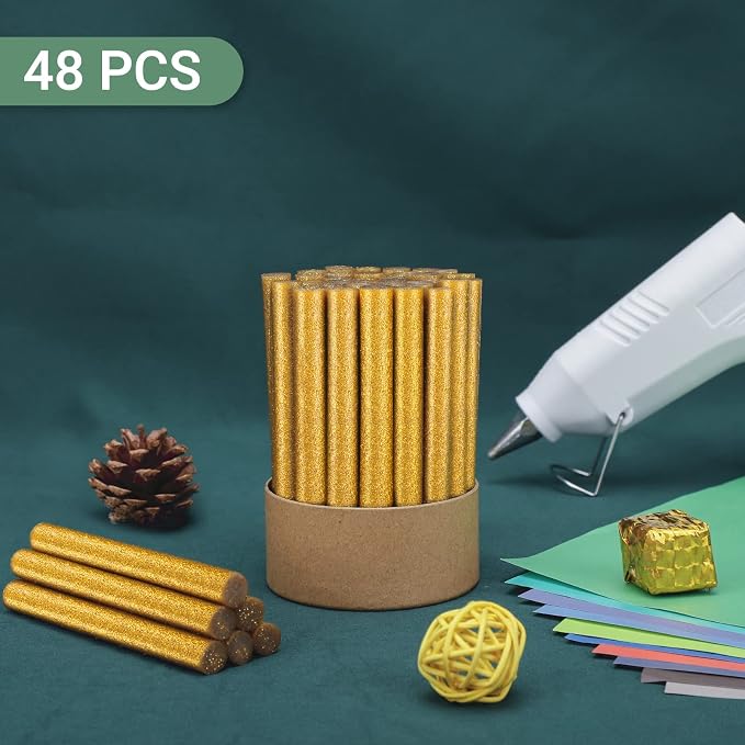 Glitter Gold Hot Glue Sticks, Manarty 48 PCS Full Size Hot Melt Glue Sticks
