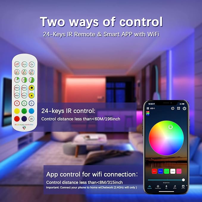 RGBZONE 2.4GHz WiFi LED Controller, IR Wireless Remote Control, 2-Ports Smart 4-PIN RGB LED Controller, Music Sync, for SMD 5050 3528 LED Light Strips(2 Ports)