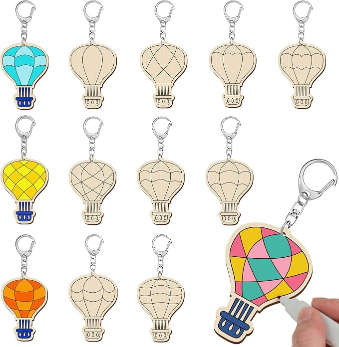 RattanView 24 Pcs Hot Air Balloon Craft Color Your Own Keychains DIY Craft