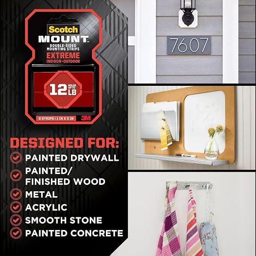 Scotch-Mount Extreme Mounting Strips, Double-Sided Heavy Duty Tape, 16 Strips