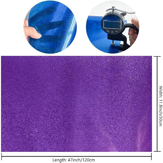 ONEART | Light Purple Transparent Glitter Vinyl Roll, 0.7 mm Solid Clear PVC