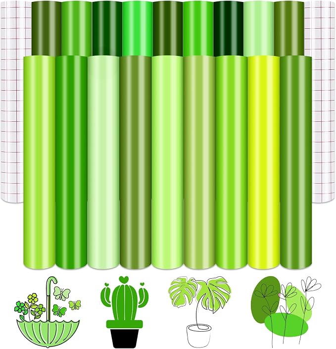 Tintnut Green Permanent Vinyl 18 Sheets 12''x10'' Solid Color Adhesive Viny |
