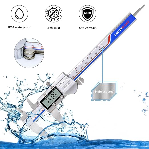 Digital Caliper Measuring Tool, IP54 Waterproof Stainless Steel Vernier Caliper