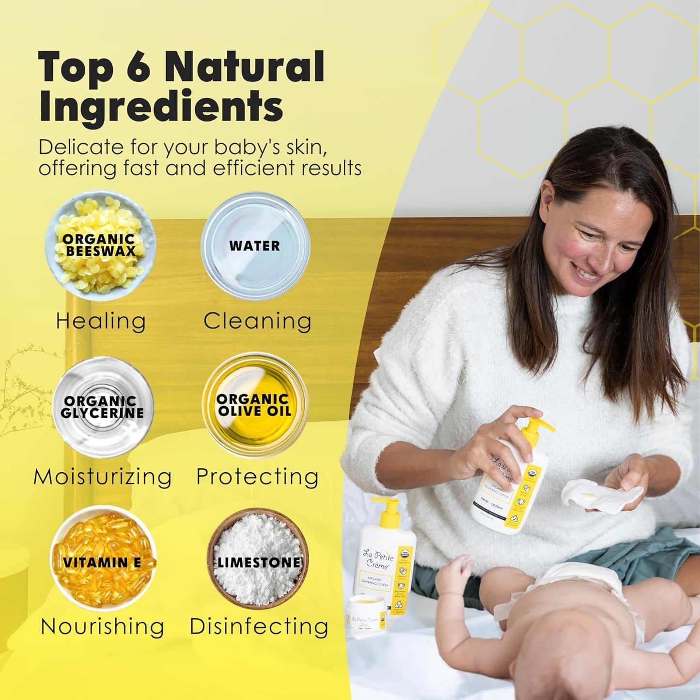 La Petite Creme French Premium Liniment Baby Lotion - Diaper Cream Alternative to Wet Wipes - Gentle Moisturizer & Skin Cleanser, USDA Certified Organic Ingredients - Newborn Essentials (8 oz)