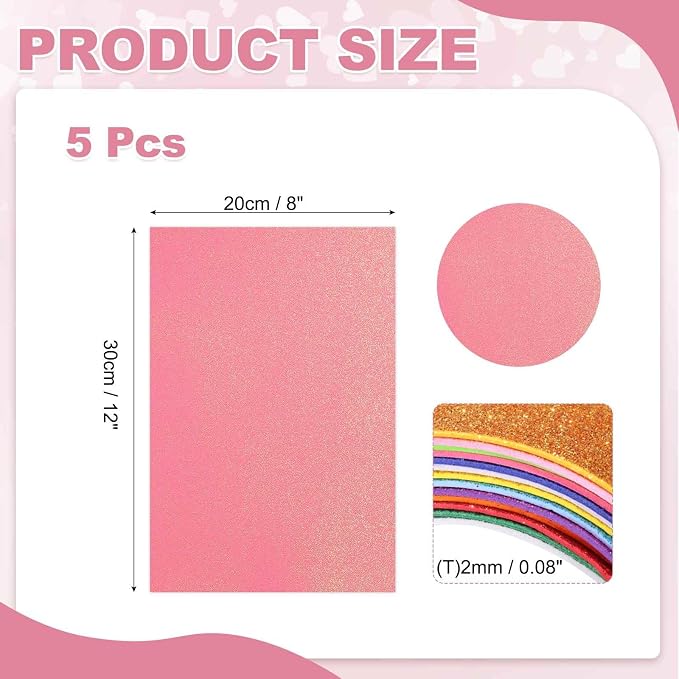 MECCANIXITY 5 Sheets Pure Red Shiny Foam Sheets, 8 Inch x 12 Inch Sparkle EVA
