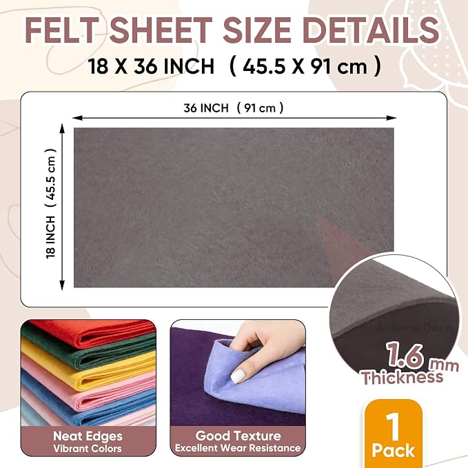 Soft Felt Fabric Sheet 18" x 36", 1.6mm Acrylic Craft Felt, Dark Gray | Soft