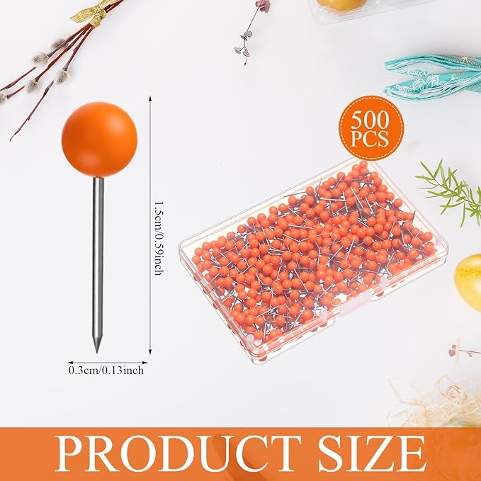 WILLBOND 500 Pack Map Push Pins Map Tacks Small Round Head Push Pins Thumb Tacks