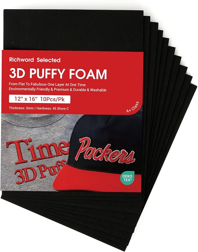 BAI Embroidery Foam 6x8 Inch 3mm, 10 Sheets 3D Puff Foam, Lettering and Patches