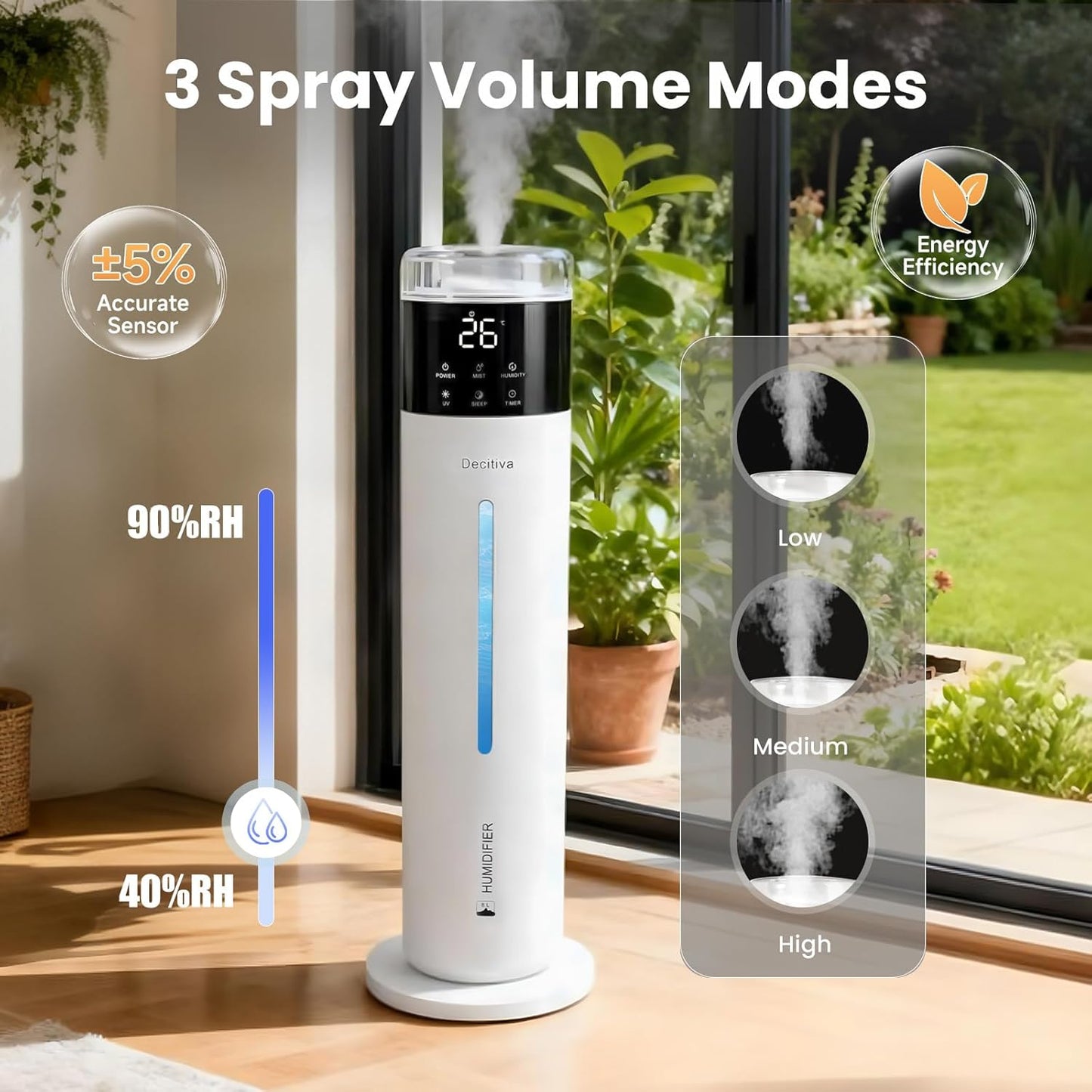 Large Humidifier for Bedroom, 8L/2.1Gal Ultrasonic Cool Mist, Remote control,Easy Clean with 350ML/H Large Mist Speed, Suitable for Kids Room Plant Yoga Study Room Office