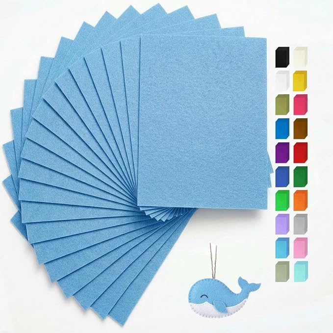 Blue Felt Fabric Sheets Stiff 20 Pcs 8" X 12", 1mm Thick Assorted Color Sewing
