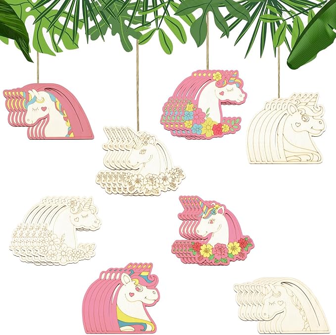 24 Pcs Unfinished Wood Unicorn Cutouts Wood Frame Embellishments