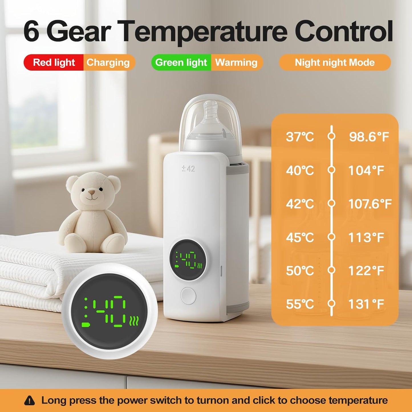 Solve The Milk Warming Dilemma Portable Bottle Warmer Requires no Water Rapid Heating with no Waiting 5-Hour Extended Heat Retention with Precise Temperature Control Enjoy Comfortable Feeding Anytime