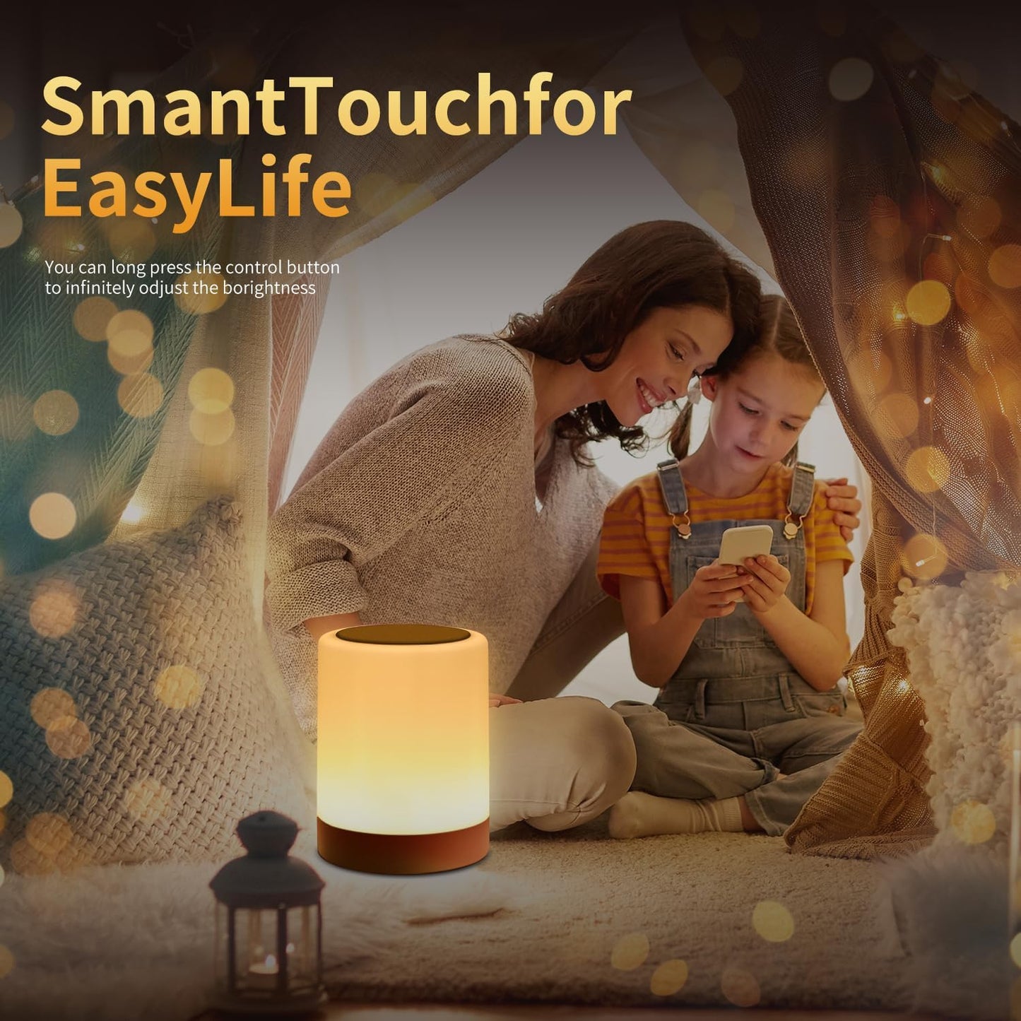 OORUN Touch Bedside Table Lamp,13 RGB Colors & 5 Brightness, USB Rechargeable Desk Lamp, Remote Control Dimmable Light with RGB Color Changing,Portable Lamp for Baby (Gold)
