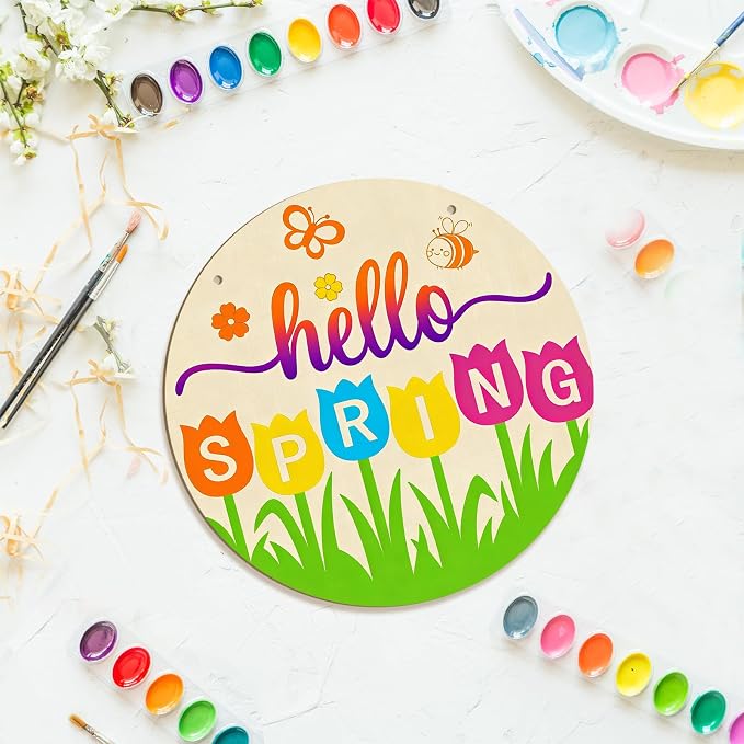 Large Size 12" Wooden Spring Ornaments to Paint, Flower Wooden DIY Blank