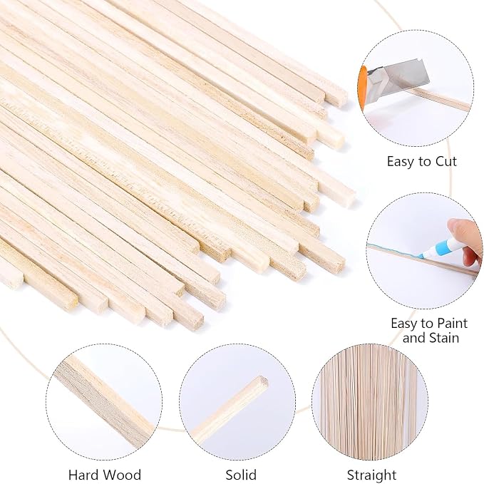 240 Pcs Balsa Wood Square Dowel Rods 1/8 x 1/8 x 12 Inch | Smooth Unfinished