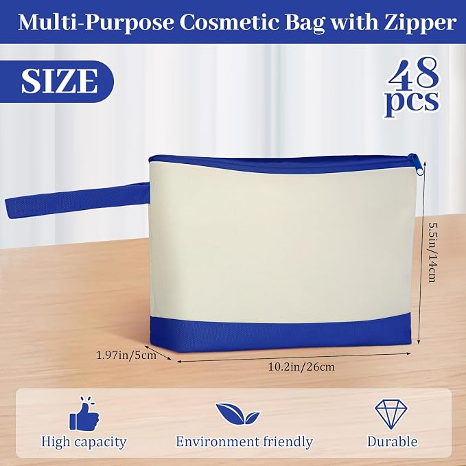 Silkfly 48 Pcs Cotton Canvas Makeup Bags Cosmetic Zipper Bags 10.2 x 5.5 x 2''