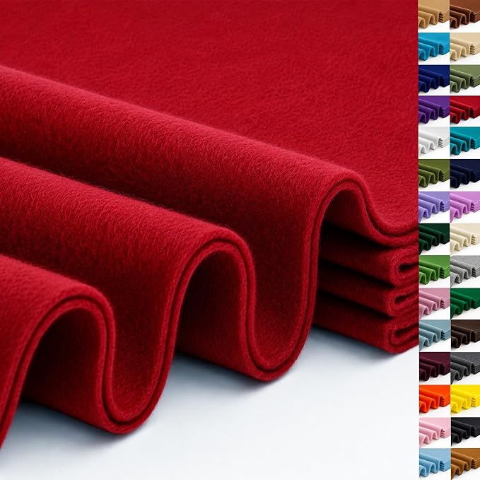Red Large Felt Fabric 36" x 36", 1.4 mm Soft Felt Sheet, Nonwoven Fabric