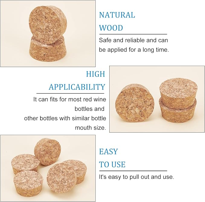BENECREAT Wooden Cork Bottle Stoppers, 1.7" Diameter, Soft Wood Replacement