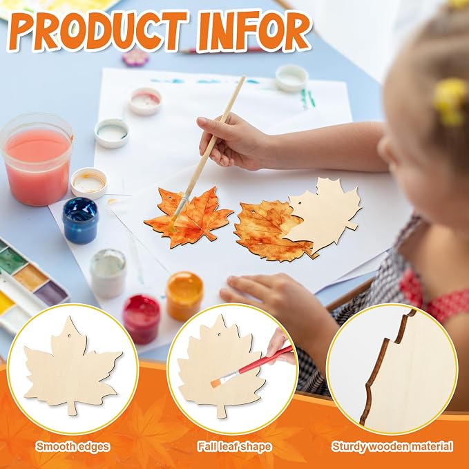 COCHIE Fall Leaves Wood Crafts to Paint Set of 24, Autumn Leaf Unfinished