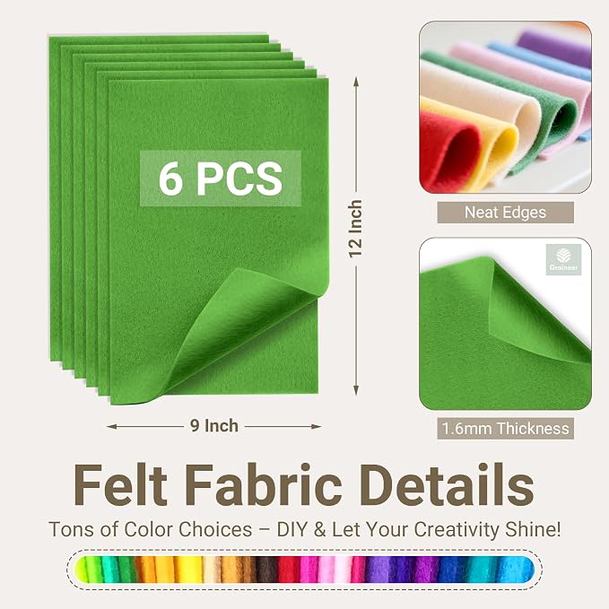 Emerald Green Soft Felt Sheets for Crafts, 1.6mm Thick, Kids' Crafts, DIY