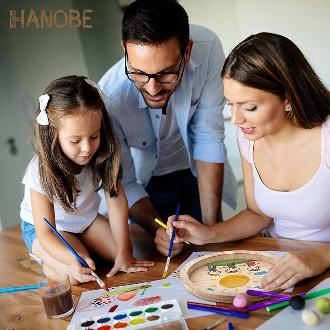 Hanobe Unfinished Round Wooden Craft Trays