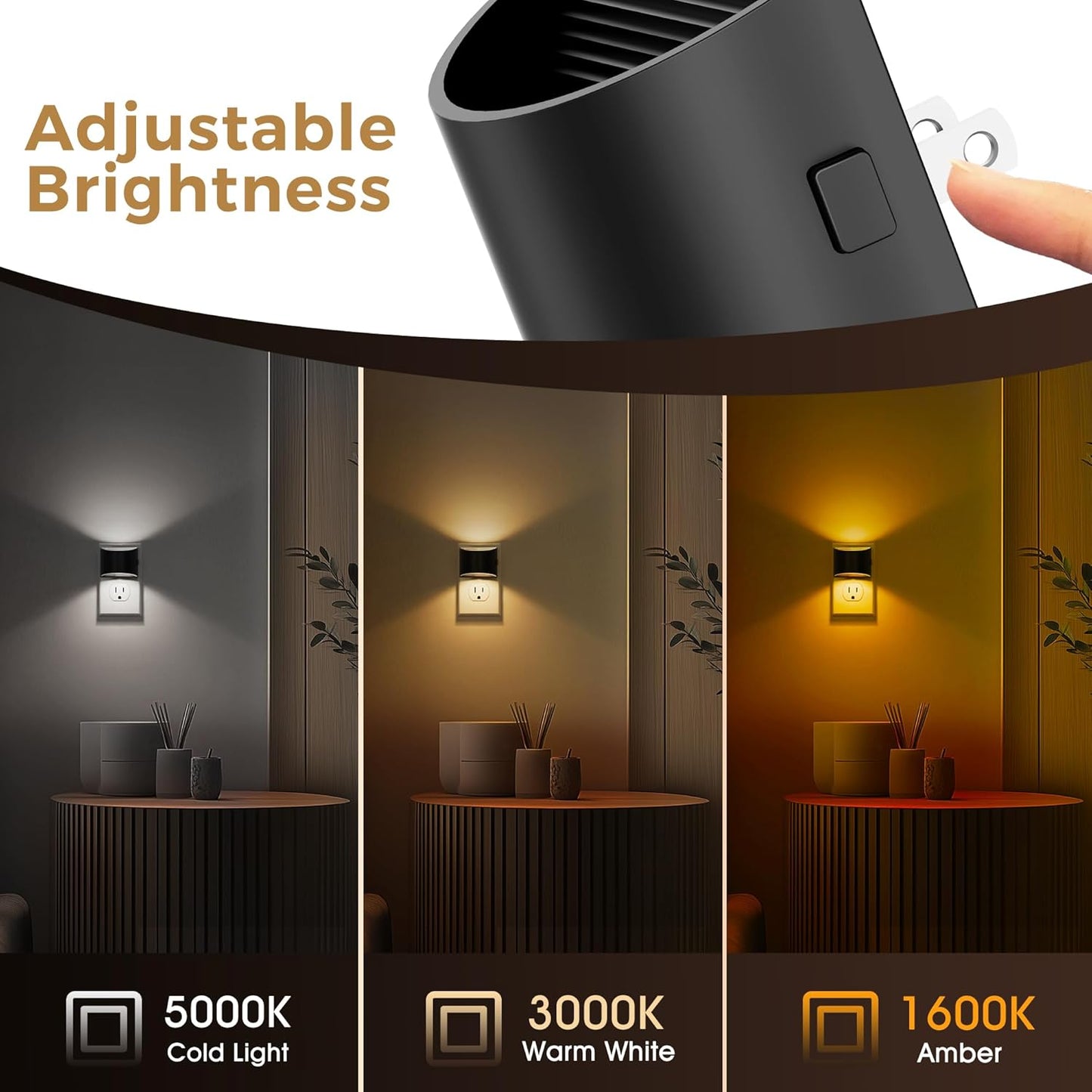 L LOHAS LED Night Lights Plug into Wall with 3CCT Adjustable (1600K/3000K/5000K), 1W Nightlight Plug in Wall, Built in Dusk to Dawn Sensor, 2 Pack