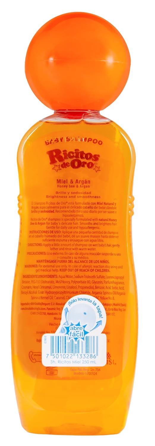 Ricitos de Oro Honey Bee Shampoo Baby Cleansing Shampoo Rattle Cap ParabenFree Product for Baby’s Delicate Hair Hypoallergenic 3-Pack of 8.4 FL Oz Each, 3 Bottles