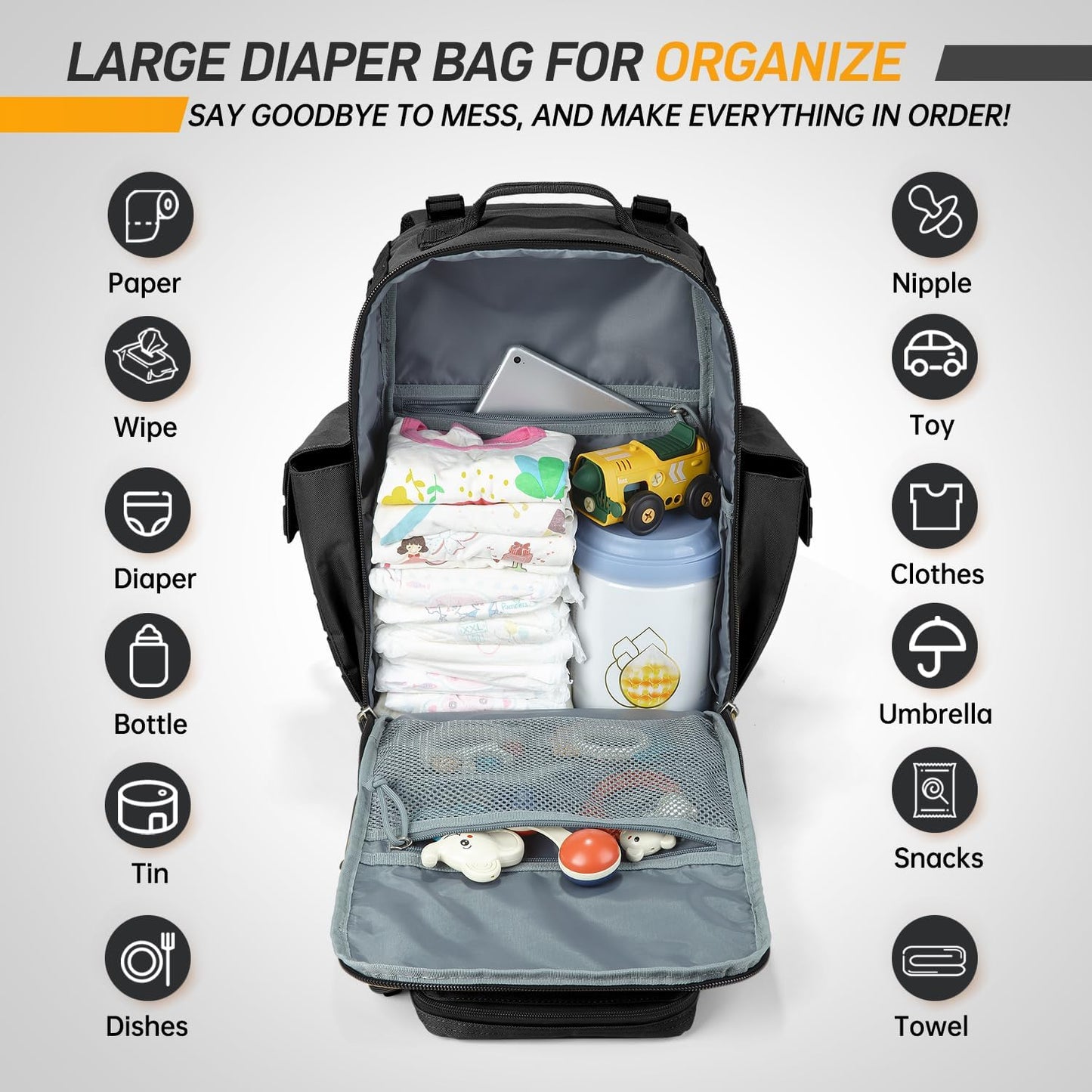 SHARKMOUTH Dad Diaper Bag for Men - Military Baby Backpack with Patches for Hiking Travel Camping Trips - Baby Shower Gifts Black